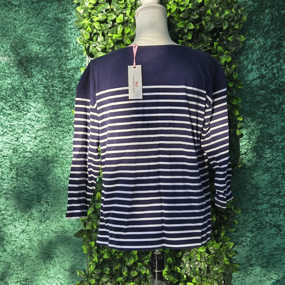 Vineyard Vines Navy and White Striped Shirt 270 - Picture 6 of 12